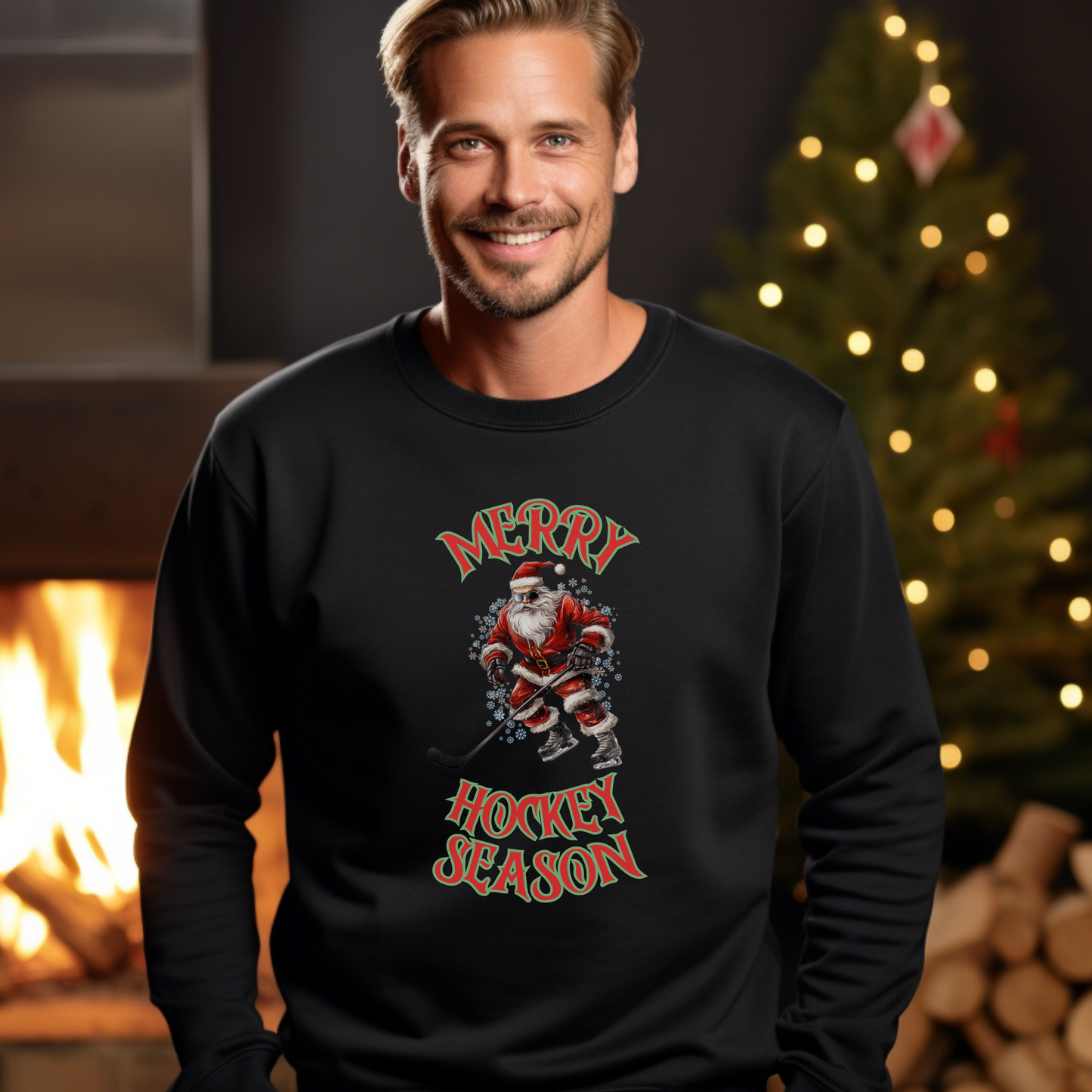 Santa Playing Hockey Christmas Sweater