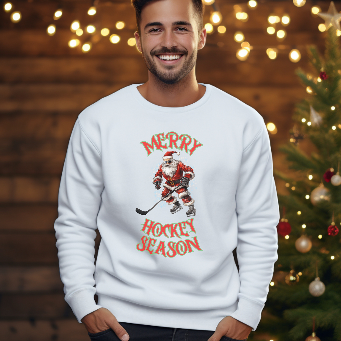Santa Playing Hockey Christmas Sweater
