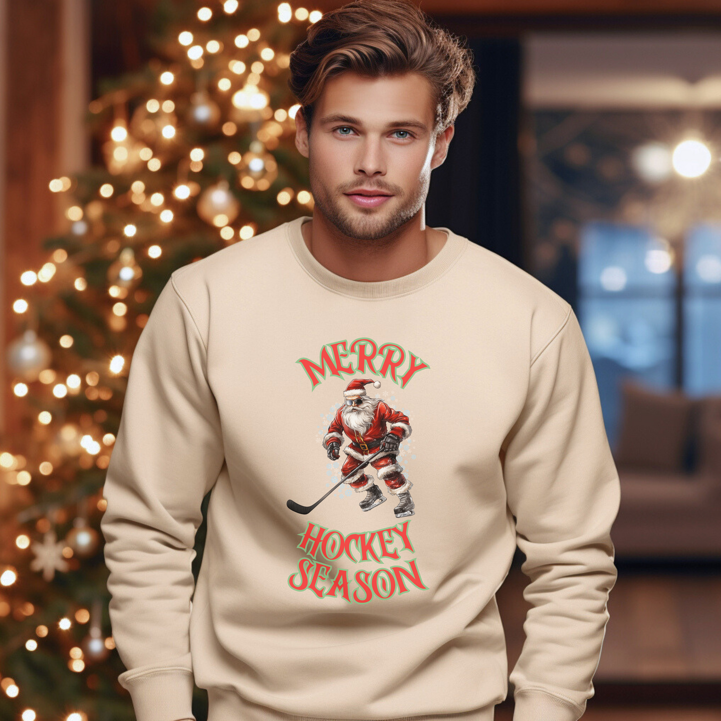 Santa Playing Hockey Christmas Sweater