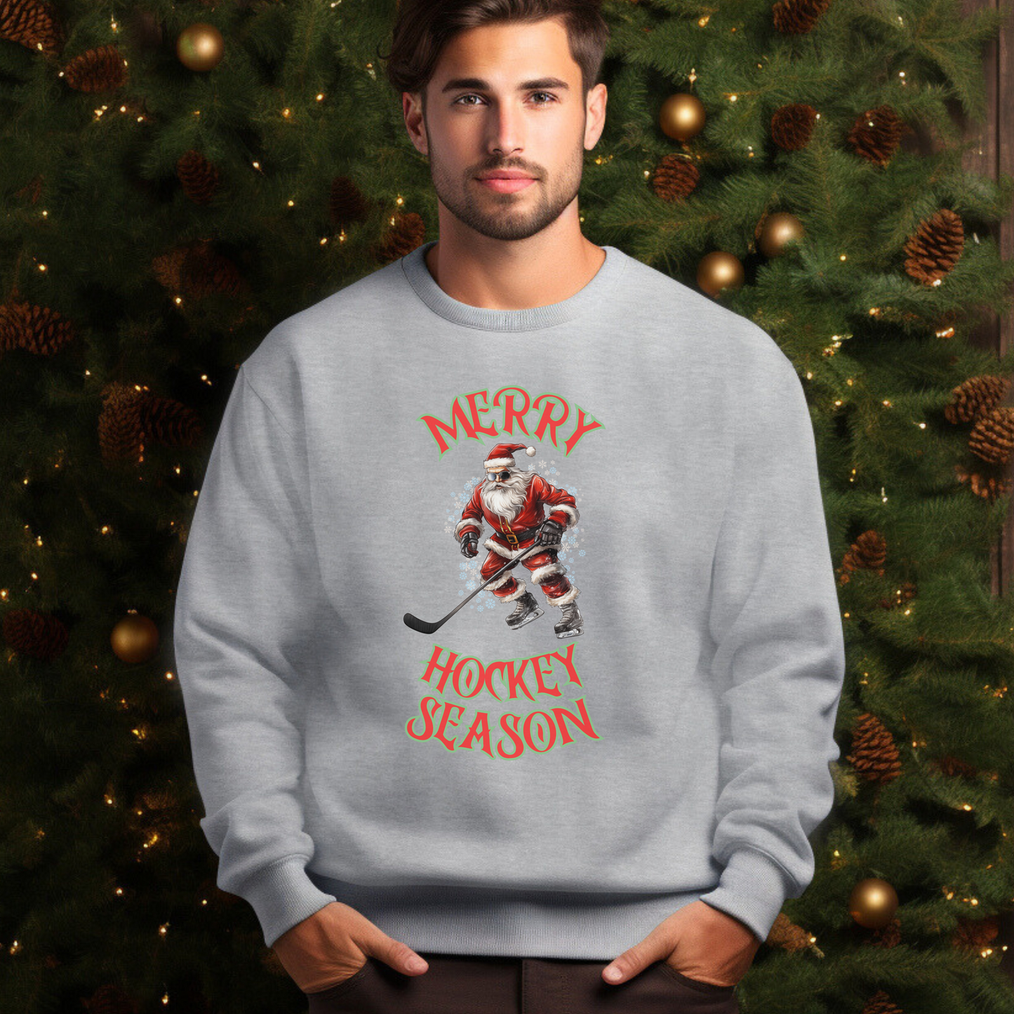 Santa Playing Hockey Christmas Sweater