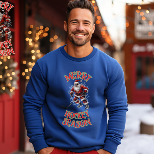 Santa Playing Hockey Christmas Sweater